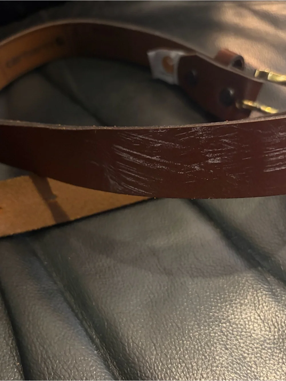 Carhartt Kids Brown Leather Belt with Brass-Tone Buckle